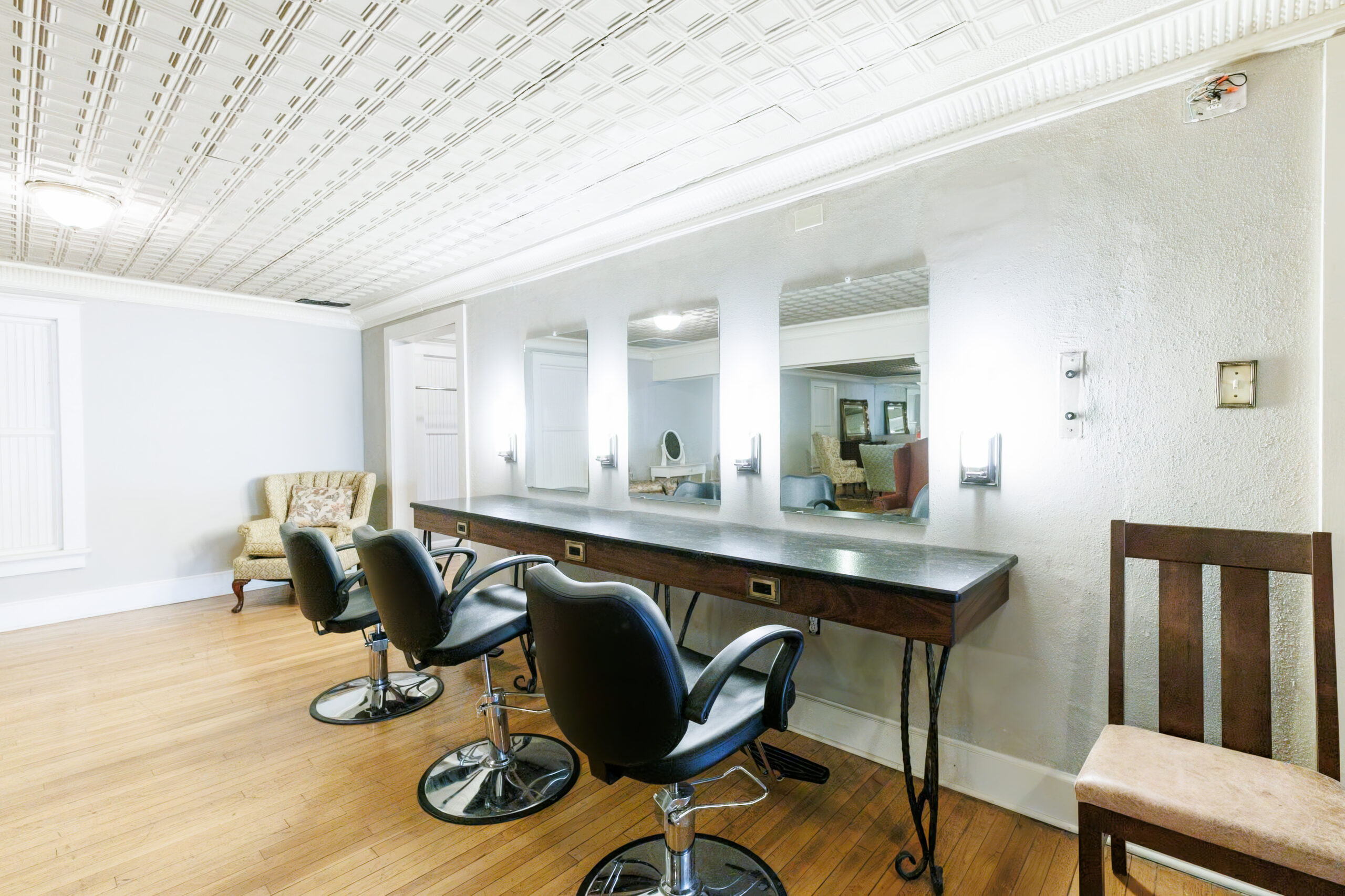Close up view of the makeup bar in the bridal suite